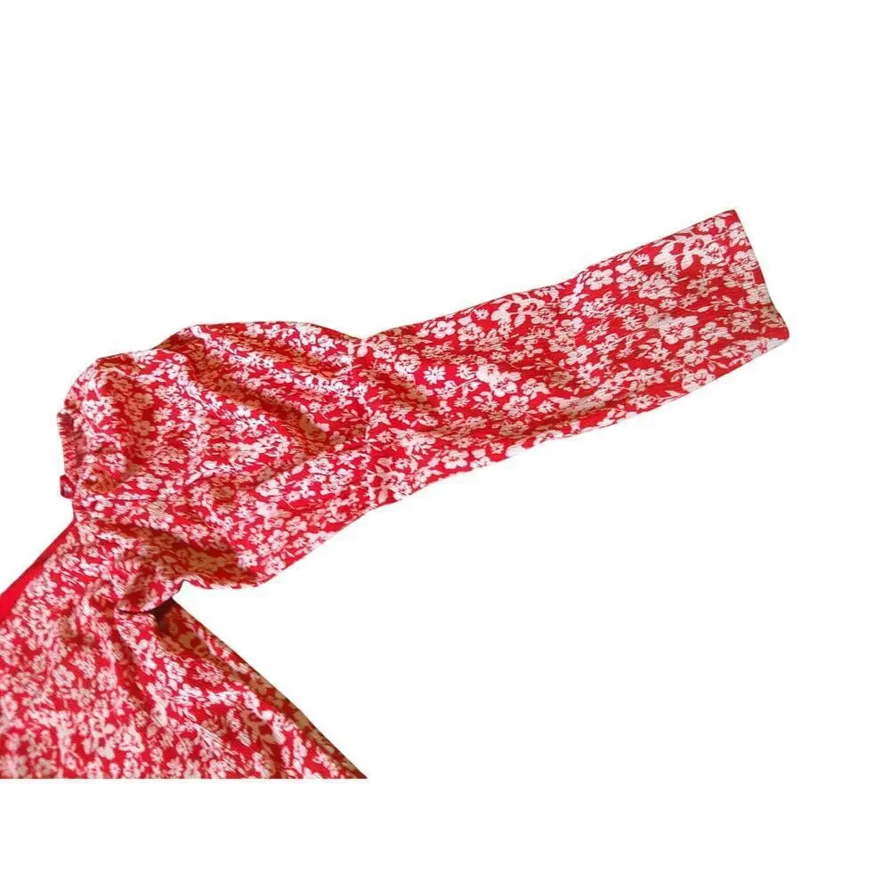Anthropologie Carmine Red Cropped Juliet Blouse Women's Size Large